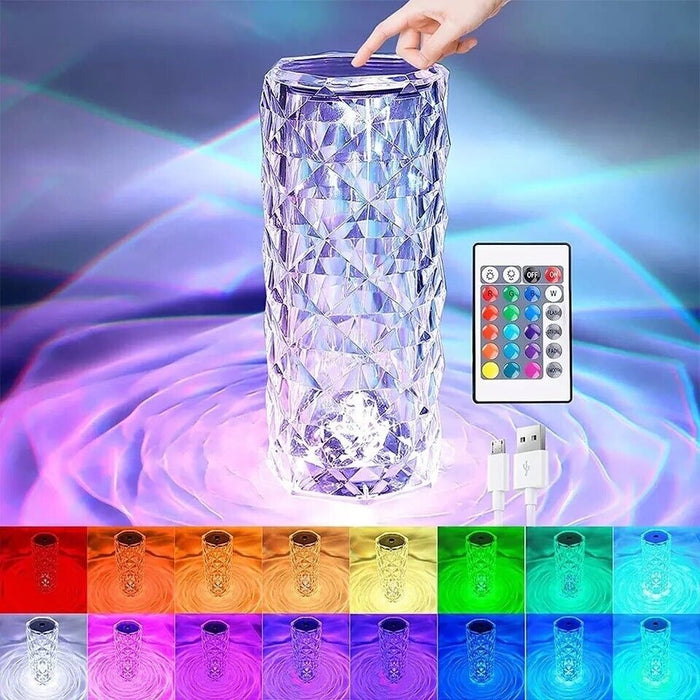 LED Crystal Table Lamp Diamond Rose Night Light Touch Atmosphere
