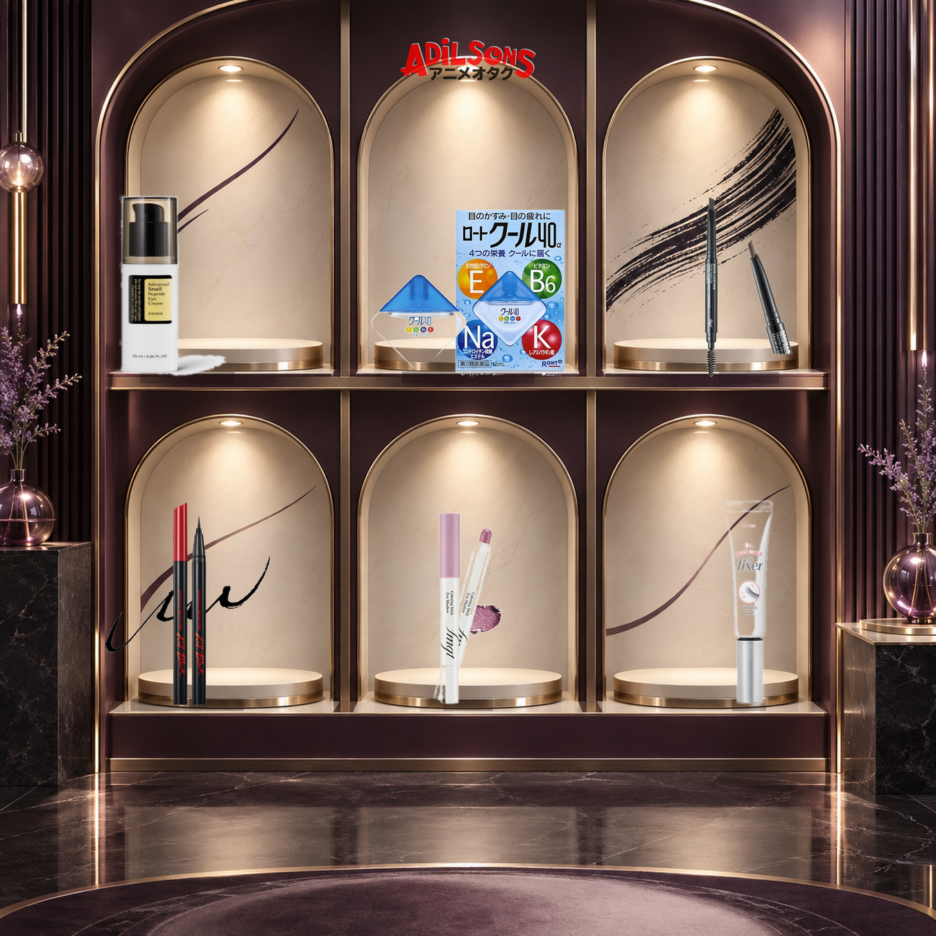 Adilsons Eye Make Up Collection display featuring all live product types