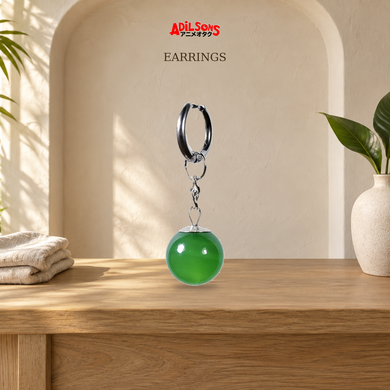 Earrings: Dragon Ball Super Green Potara Earings displayed without people.
