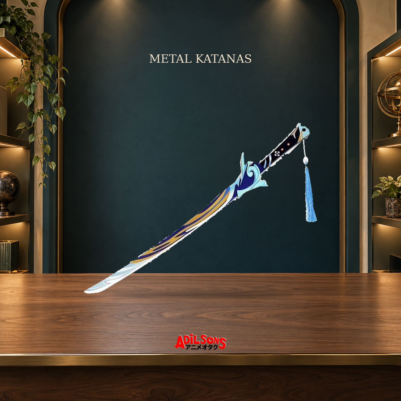 Metal Katanas: Metal Katana in a warm collectible display.