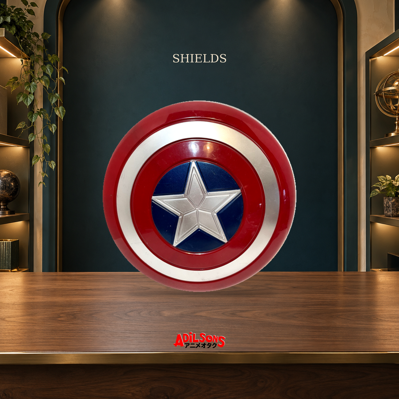 Shields: Captain America Plastic Shield displayed without people.