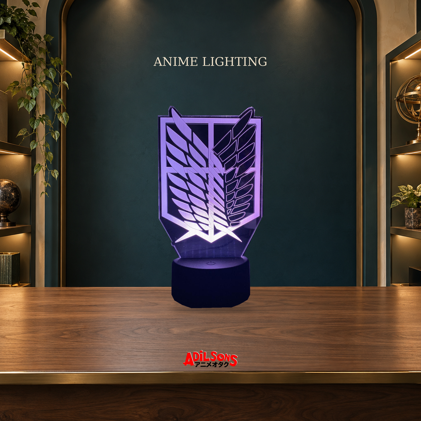 Anime Lighting: Attack On Titan - Wings Of Freedom Acrylic Lamp displayed without people.