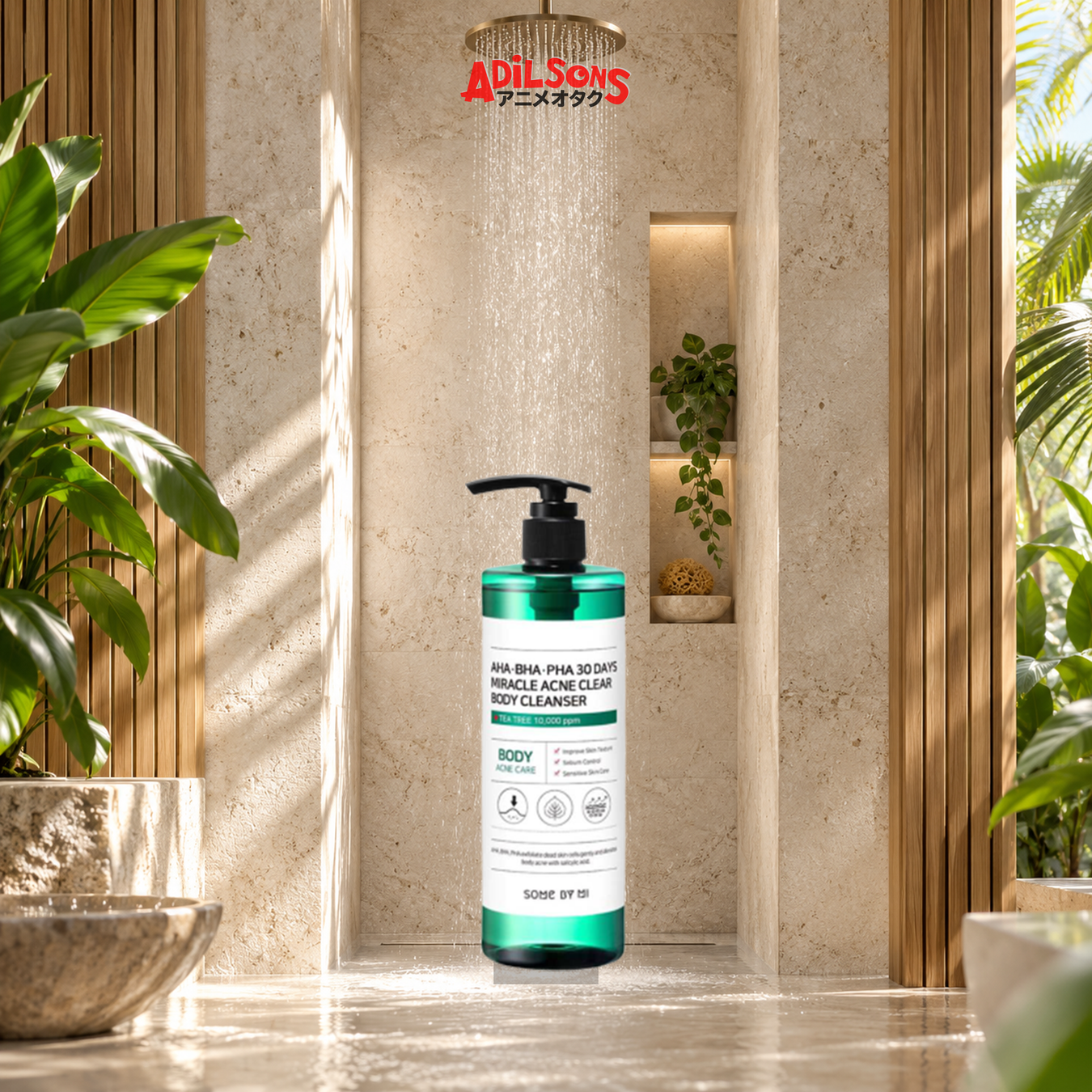 Adilsons Beauty body cleanser collection featuring an exact bestseller in a faceless premium bathhouse setting