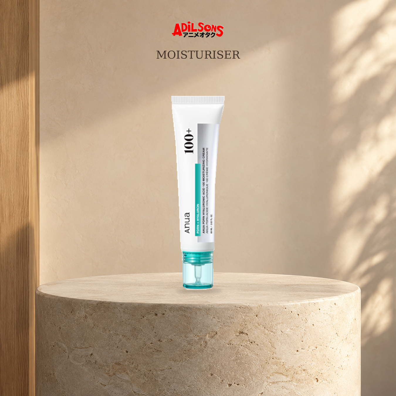 Moisturiser: Facial Cream shown with exact product packaging in a warm beauty setting.