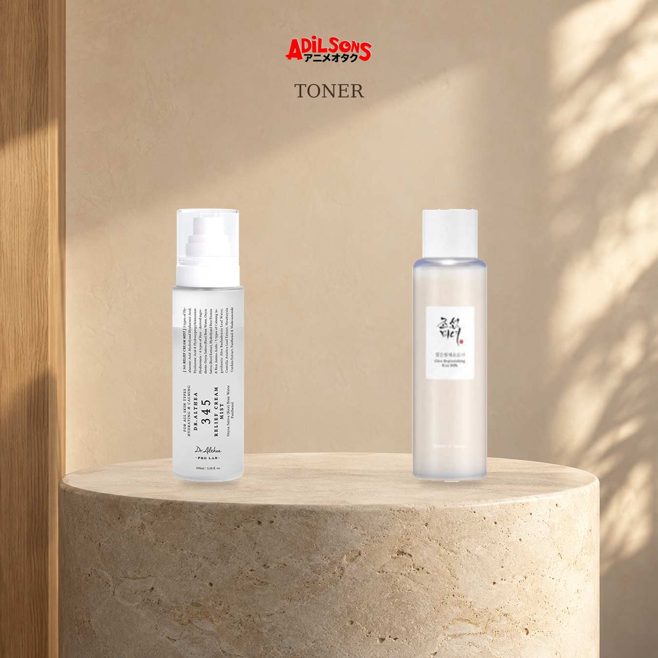 Toner: Facial Mist, Toner shown with exact product packaging in a warm beauty setting.