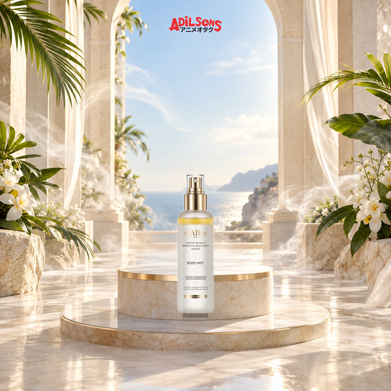Adilsons Fragrance Hair & Body Mist collection display featuring its live product types