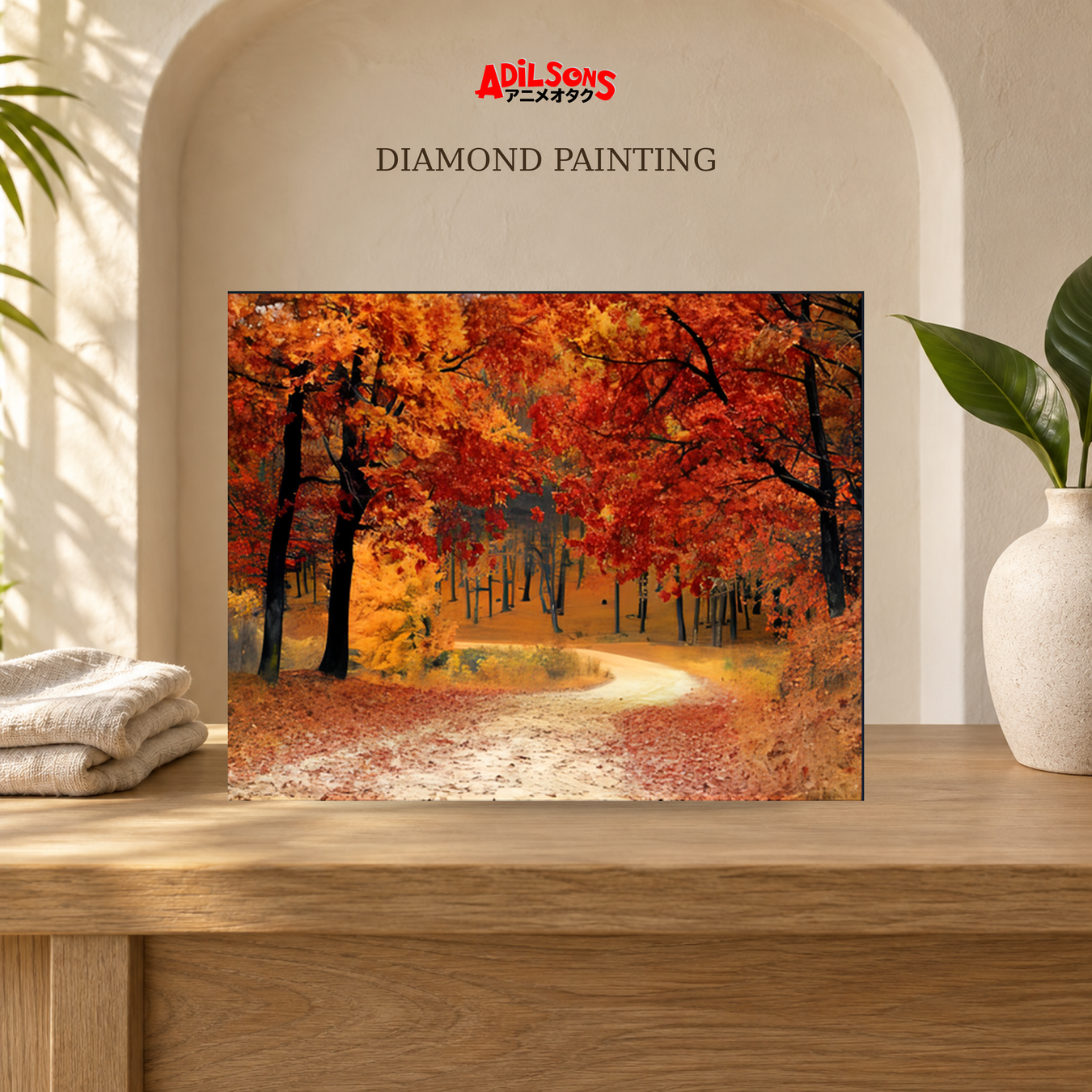 Diamond Painting: Diamond Painting Autumn displayed without people.