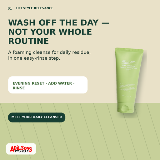 MIGUHARA GREEN TEA CALMING ESSENCE CLEANSING FOAM ORIGIN 120ML — creative 01