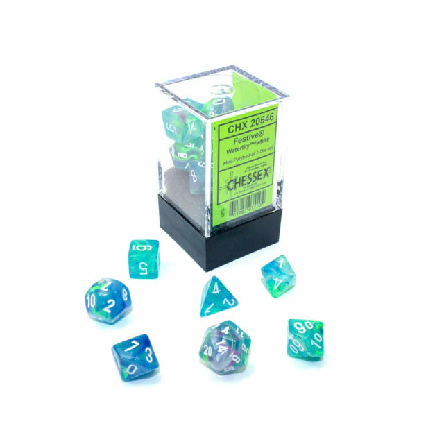 Chessex Mini Festive Polyhedral 7 Die Set Waterlily White