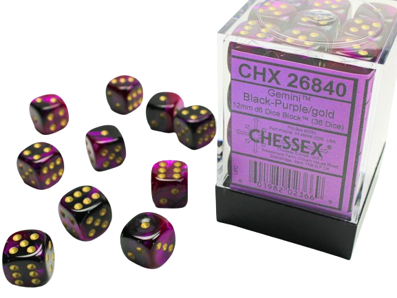 Chessex Gemini Dice Block - Black and Purple w/Gold