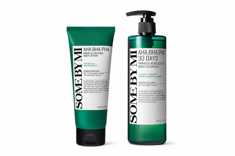 SOME BY MI 2-Piece Body Routine for Resilient Body Skin with Rough Texture, Bumps and Mild Breakouts – Acne Clear Body Cleanser 400g & Calming Body Lotion 200ml