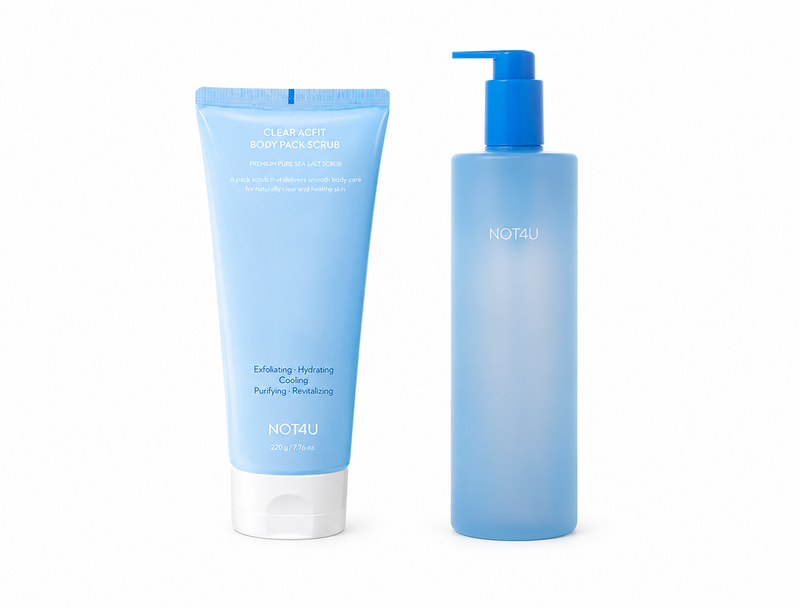 Adilsons Curated 2-Piece Body Routine for Resilient Body Skin with Rough Texture and Mild Post-Breakout Body Marks – Clear Acfit Body Pack Scrub & Clear Acne Body Wash