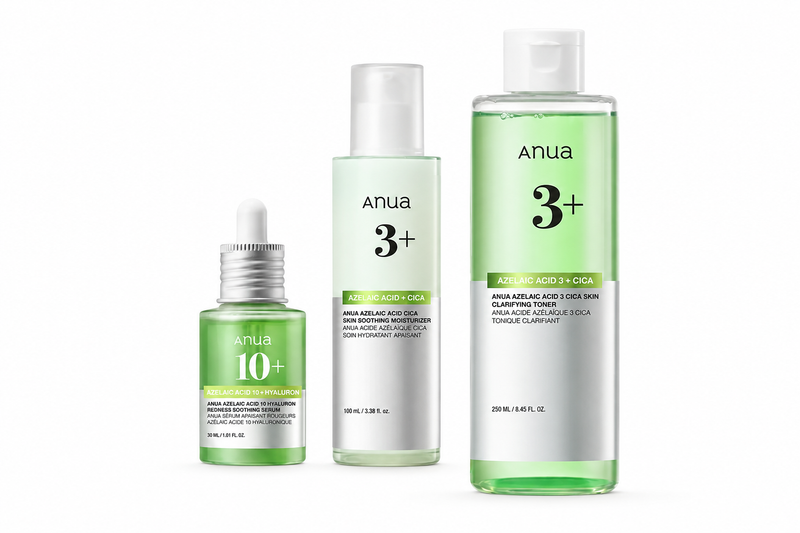 Adilsons Curated 3-Piece Azelaic Acid & Cica Routine for Oily, Sensitive-Leaning Skin with Mild Congestion and Lingering Redness – Toner, Serum & Soothing Moisturizer