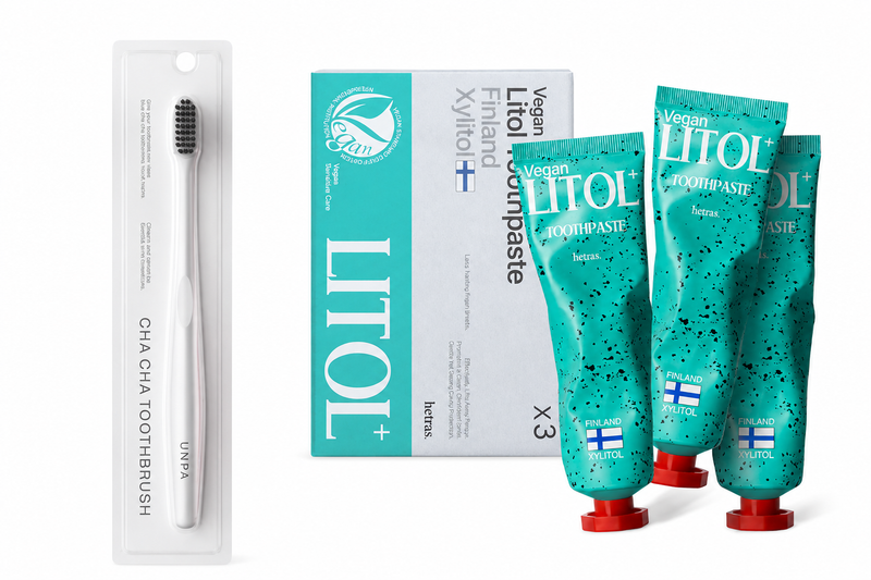 Adilsons Curated 2-Piece Oral Hygiene Set for Daily Dental Care – Cha Cha Toothbrush & Hetras Premium Litol Toothpaste; Complete Daily Set; Use with Floss