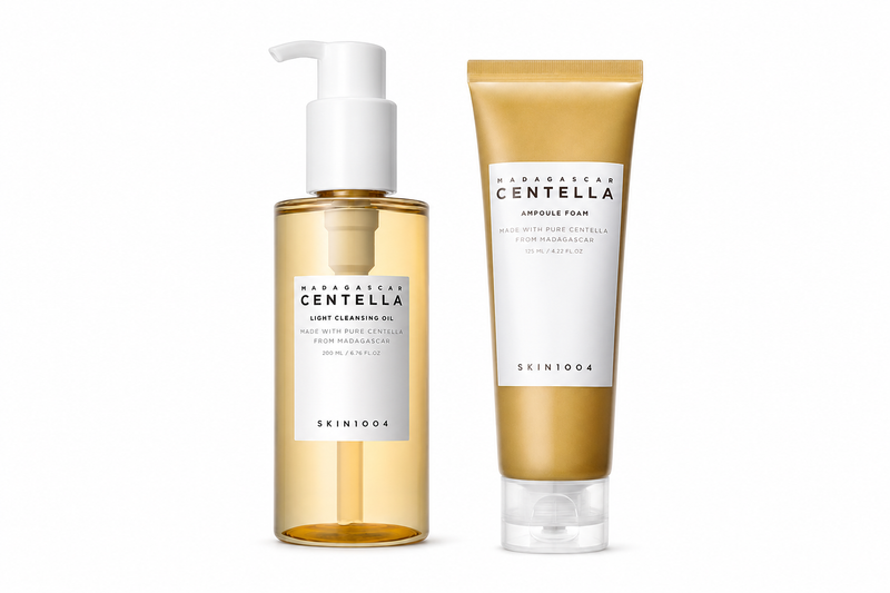 Adilsons Curated 2-Piece Gentle Cleansing & Makeup Removal Routine for Daily Oil Dissolving and Impurity Clearing – Light Cleansing Oil & Ampoule Foam Set
