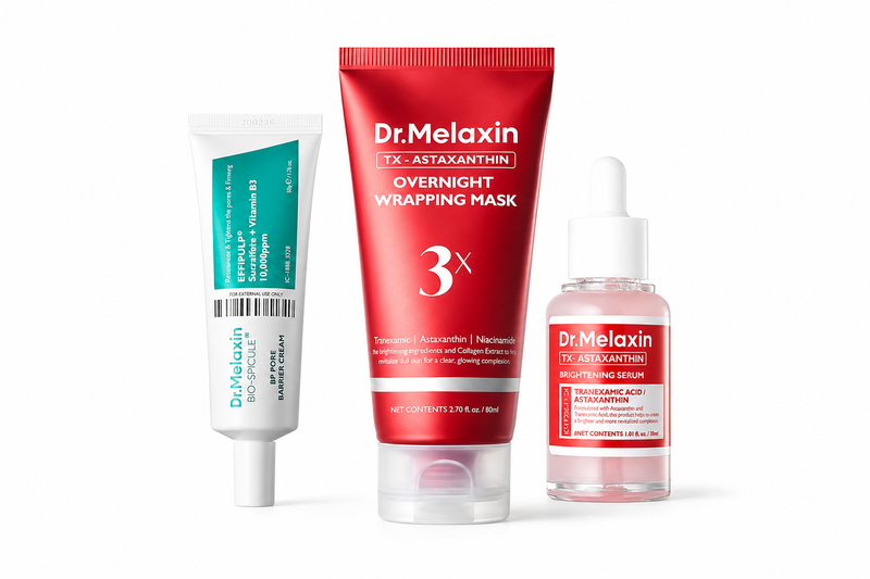 Adilsons Curated 3-Piece Barrier & Pore Recovery Set – Pore Barrier Cream, Astaxanthin Brightening Ampoule & TX-Astaxanthin Overnight Wrapping Mask