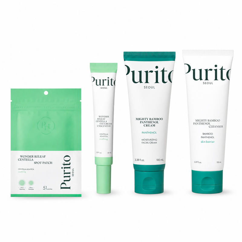 Adilsons Curated 4-Piece Soothing Barrier Routine for Dry, Sensitive-Leaning Skin with Mild Irritation and Roughness – Cleanser, Cream, Eye Cream & Spot Patches; Complete Routine; Use with Daily Sunscreen