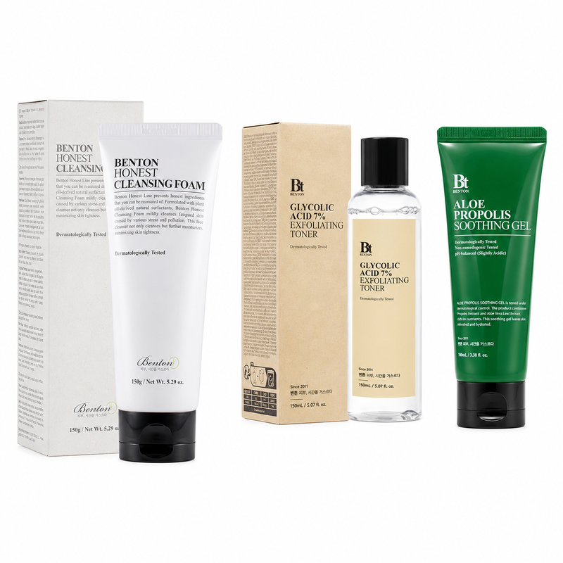 Adilsons Curated 3-Piece Soothing & Clearing Routine for Sensitive, Dehydrated-Oily Skin with Mild Breakouts – Gentle Cleanser, Exfoliating Toner & Soothing Gel