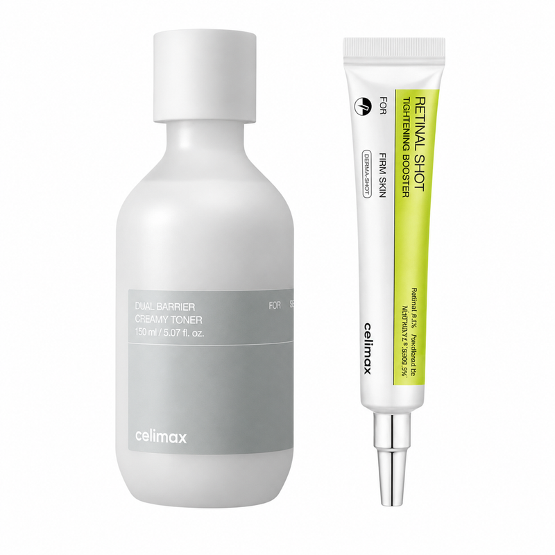 Adilsons Curated 2-Piece Soothing & Retinal Routine – Celimax Dual Barrier Creamy Toner & Retinal Shot Tightening Booster for Dry, Barrier-Weakened Skin with Early Loss of Firmness