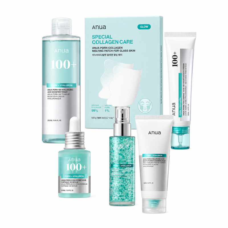 Adilsons Curated 6-Piece PDRN & Hyaluronic Acid Glass Skin Routine – Booster Toner, Melting Patch, Cream, Serum, Mist & Cleansing Foam