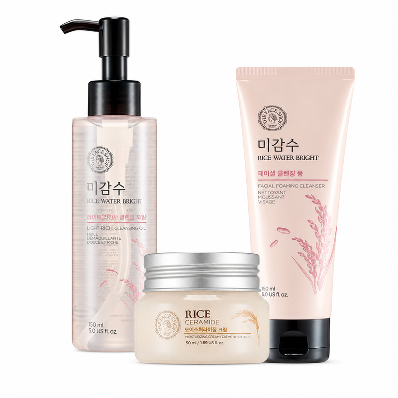 Adilsons Curated 3-Piece Routine for Balanced, Dehydrated Skin – Gentle Cleanser, Lightweight Cleansing Oil & Barrier Moisturizer; Complete Basic Skincare Routine