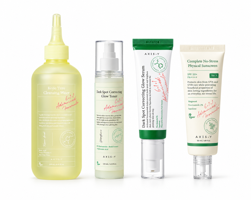 AXIS-Y 4-Piece Glow Treatment Routine Set for Oily, Dehydrated Skin with Uneven Tone, Dullness and Mild Post-Breakout Marks – Cleanser, Toner, Serum & Physical Sunscreen