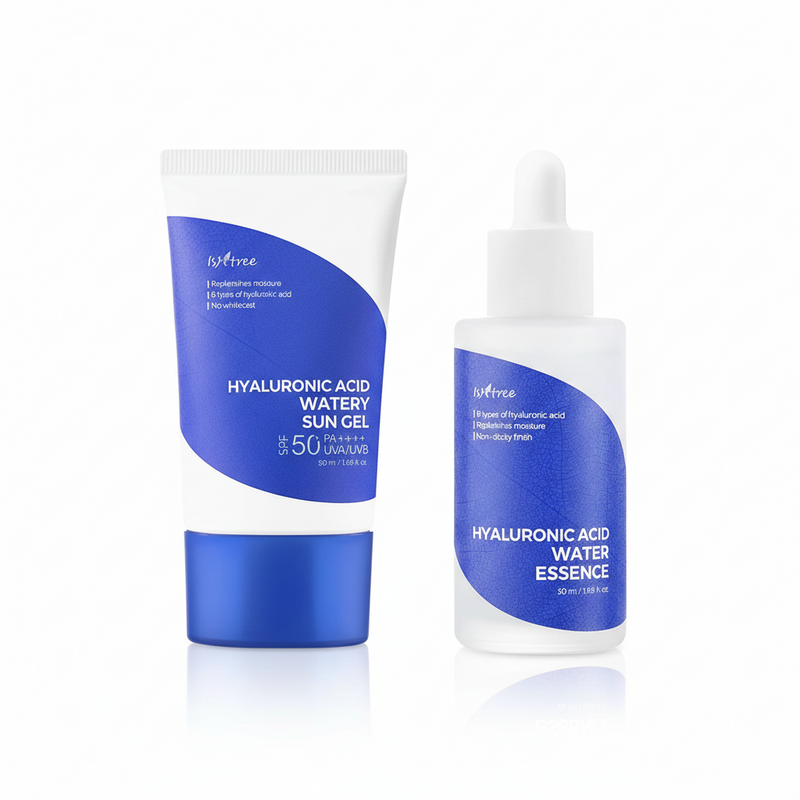 Isntree Hyaluronic Hydration & UV Defense Set (IsNtree HYALURONIC ACID WATER ESSENCE + IsNtree HYALURONIC ACID WATERY SUN GEL 50ML)