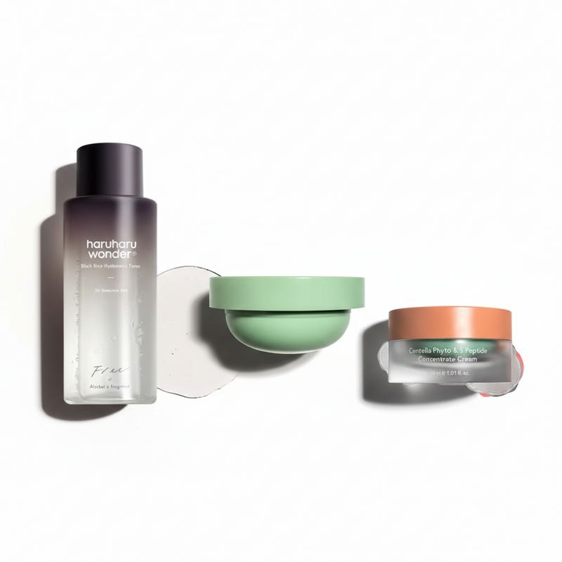 HARUHARU WONDER Centella Peptide Repair & Hydration Set (HARUHARU WONDER CENTELLA PHYTO & 5 PEPTIDE CONCENTRATE CREAM 30ML + REFILL 30ML + HARUHARU WONDER BLACK RICE HYALURONIC TONER FREE OF ALCOHOL & FRAGRANCE 150ML)