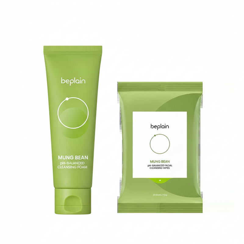 beplain Mung Bean Gentle Cleanse Set (beplain Mung Bean Cleansing Wipes + beplain Mung Bean pH-Balanced Cleansing Foam)
