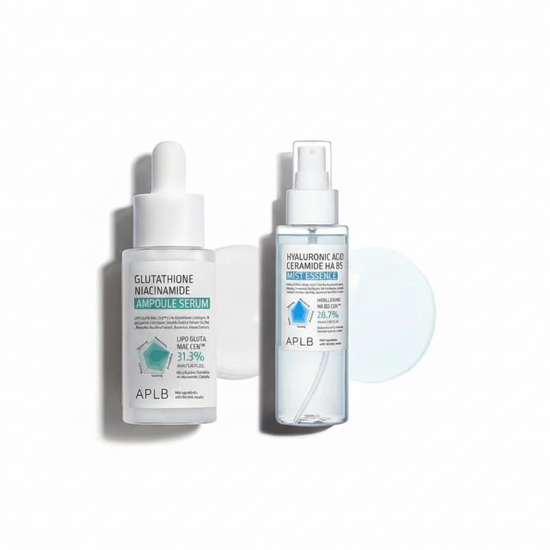 APLB Hydration Boost & Tone Care Set (APLB HYALURONIC ACID CERAMIDE HA B5 MIST ESSENCE 105ML + APLB GLUTATHIONE NIACINAMIDE AMPOULE SERUM 40ML)