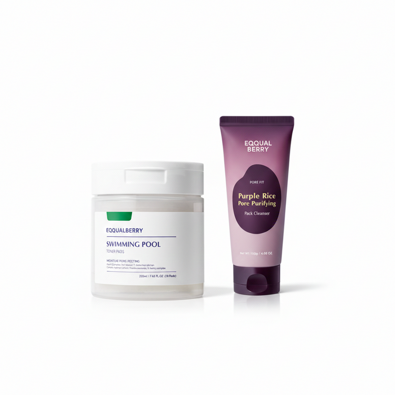 Eqqualberry Purple Rice Purifying & Hydration Prep Set (Eqqualberry Purple Rice Purifying Pack Cleanser 130g +Eqqualberry Swimming Pool Toner Pads 220ml)