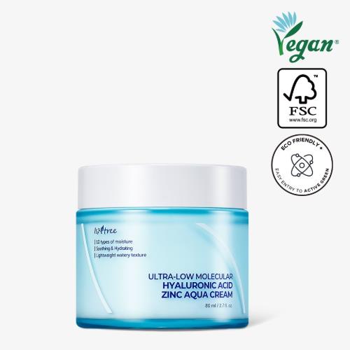 ISNTREE ULTRA-LOW MOLECULAR  HYALURONIC ACID ZINC AQUA CREAM 80ml