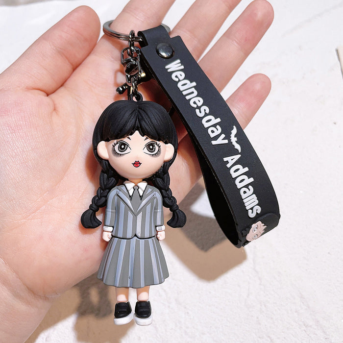 Addams Family Wednesday in Grey Cloth PVC Keychain