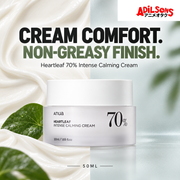 Anua Heartleaf 70% Intense Calming Cream 50ml ad: Cream Comfort. Non-Greasy Finish.
