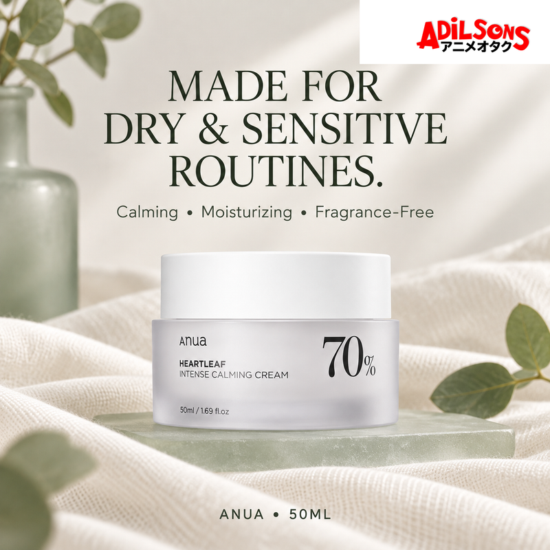 Anua Heartleaf 70% Intense Calming Cream 50ml ad: Made For Dry & Sensitive Routines.