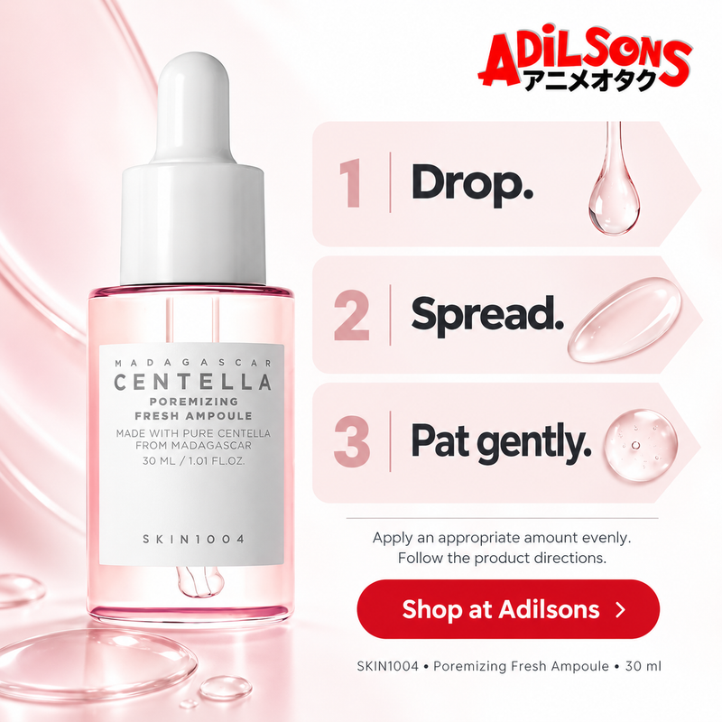 SKIN1004 Poremizing Fresh Ampoule 30ml — Application: Drop. Spread. Pat gently.