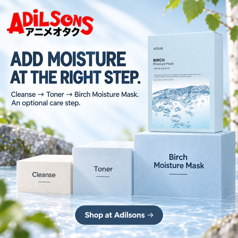 Anua Birch Moisture Mask box: ADD MOISTURE AT THE RIGHT STEP.