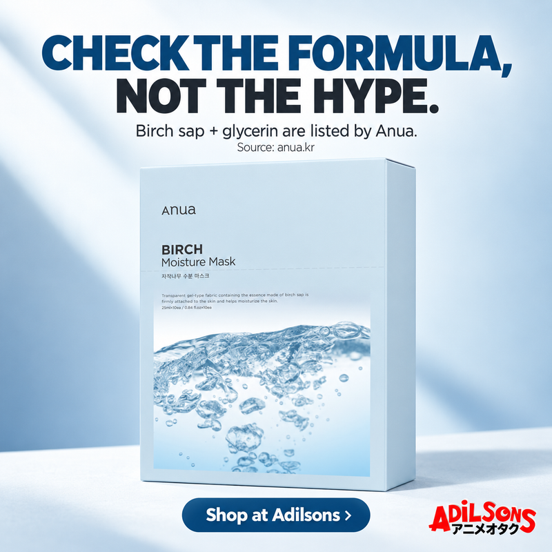 Anua Birch Moisture Mask box: CHECK THE FORMULA, NOT THE HYPE.