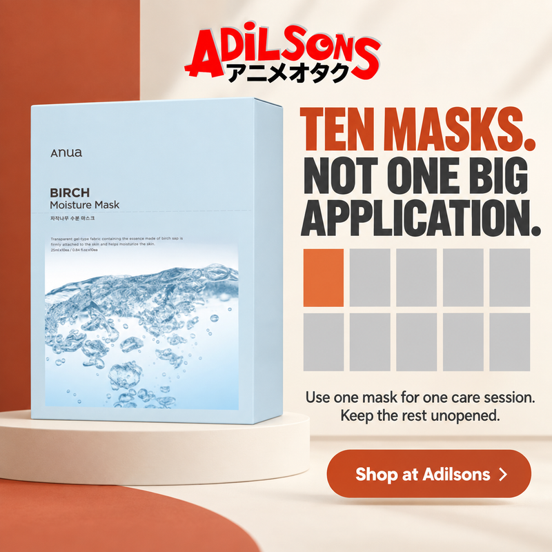 Anua Birch Moisture Mask box: TEN MASKS. NOT ONE BIG APPLICATION.