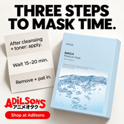 Anua Birch Moisture Mask box: THREE STEPS TO MASK TIME.