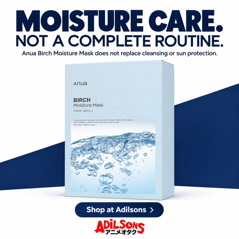 Anua Birch Moisture Mask box: MOISTURE CARE. NOT A COMPLETE ROUTINE.