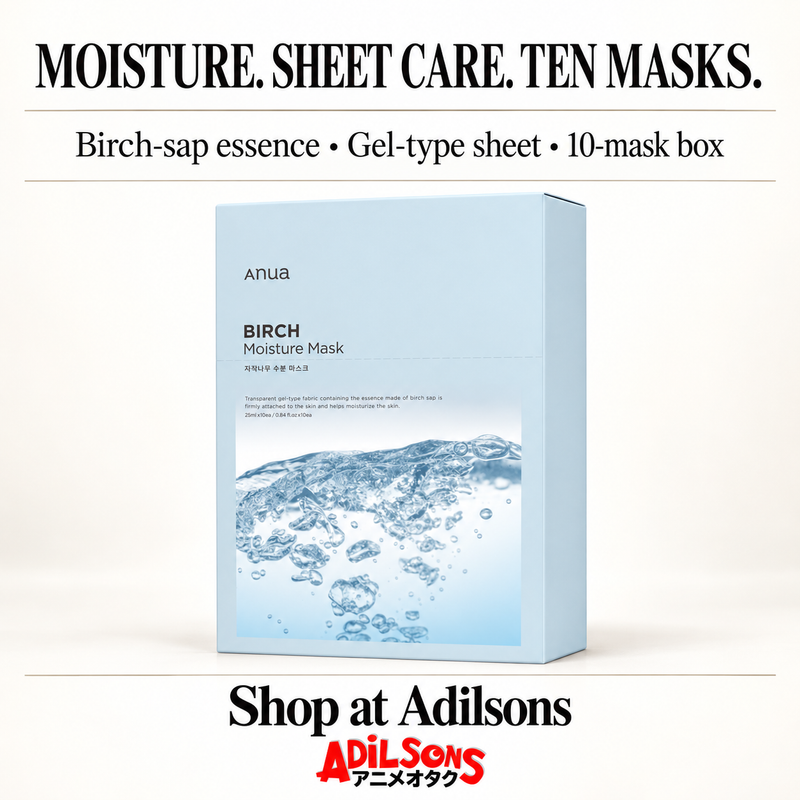 Anua Birch Moisture Mask box: MOISTURE. SHEET CARE. TEN MASKS.