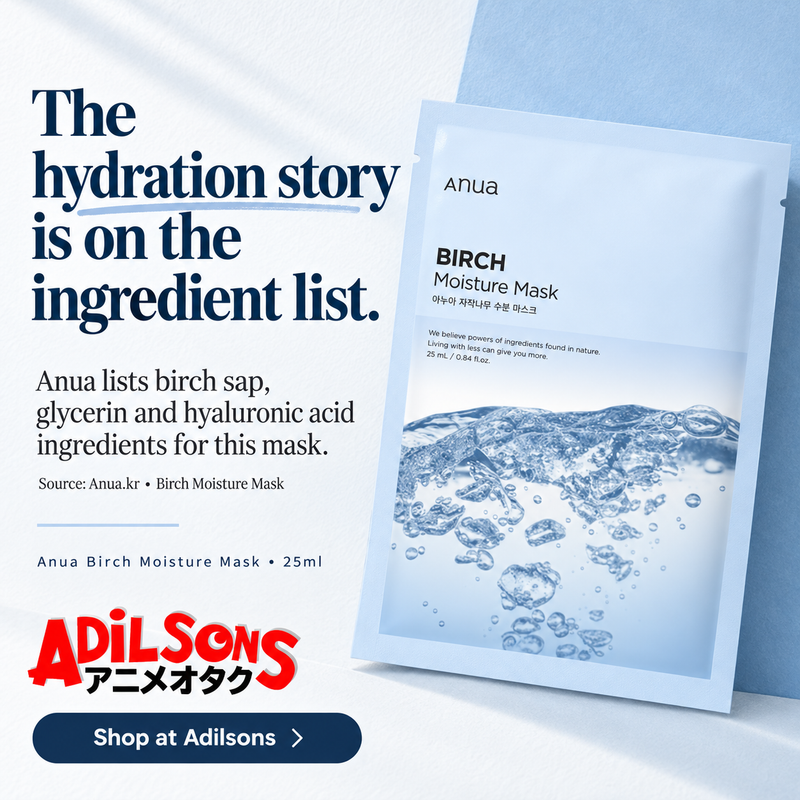 Anua Birch Moisture Mask 25ml individual sheet - Credible evidence: The hydration story is on the ingredient list.