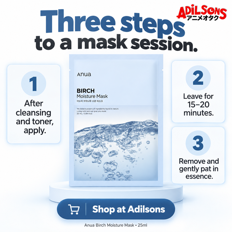 Anua Birch Moisture Mask 25ml individual sheet - Application simplicity: Three steps to a mask session.