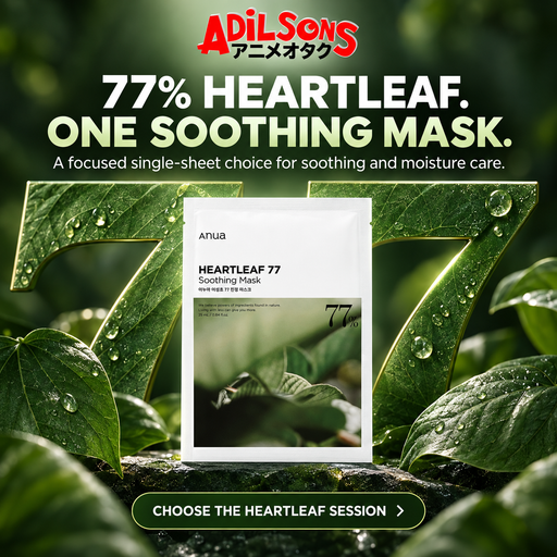 Adilsons creative for Anua Heartleaf 77 Soothing Mask 25ml: 77% HEARTLEAF. ONE SOOTHING MASK.