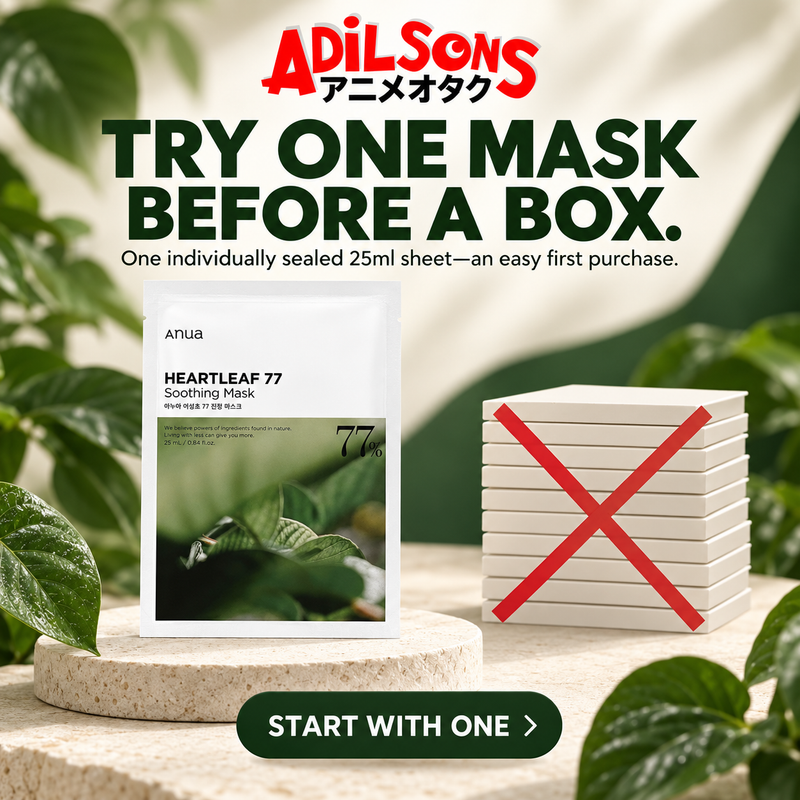 Adilsons creative for Anua Heartleaf 77 Soothing Mask 25ml: TRY ONE MASK BEFORE A BOX.
