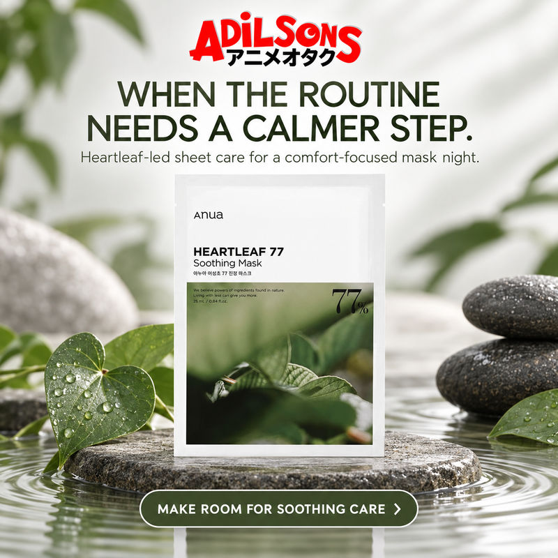 Adilsons creative for Anua Heartleaf 77 Soothing Mask 25ml: WHEN THE ROUTINE NEEDS A CALMER STEP.
