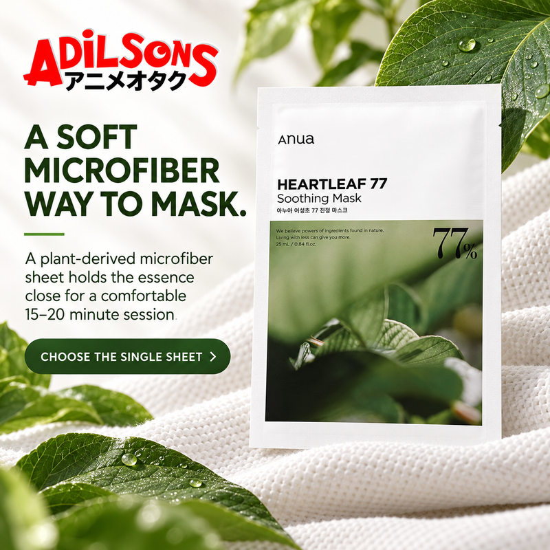 Adilsons creative for Anua Heartleaf 77 Soothing Mask 25ml: A SOFT MICROFIBER WAY TO MASK.
