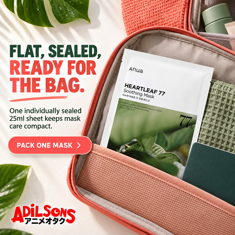 Adilsons creative for Anua Heartleaf 77 Soothing Mask 25ml: FLAT, SEALED, READY FOR THE BAG.
