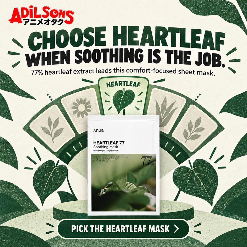 Adilsons creative for Anua Heartleaf 77 Soothing Mask 25ml: CHOOSE HEARTLEAF WHEN SOOTHING IS THE JOB.